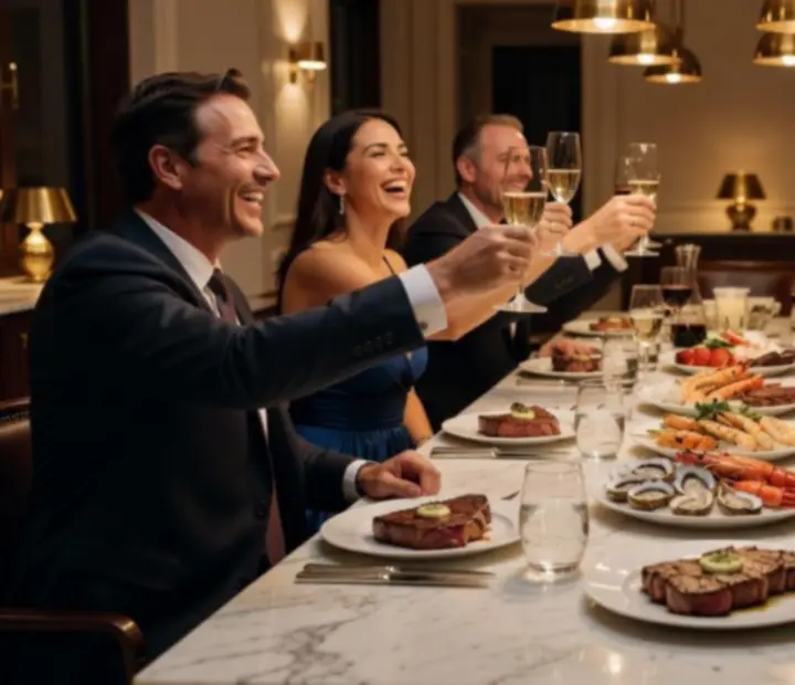 Guests celebrating during an evening gathering at The Gilded Token