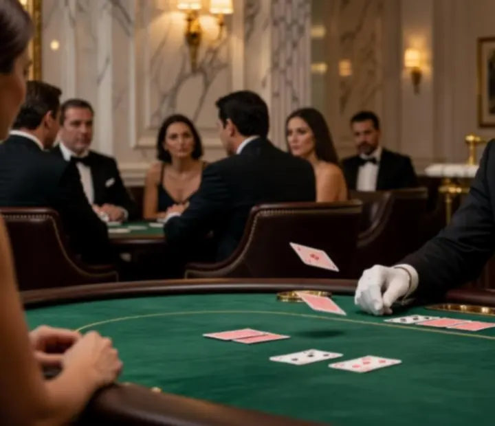 Professional poker dealer managing a live game at The Gilded Token