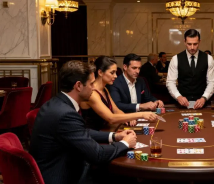 Players gathered around a poker table during a signature tournament night