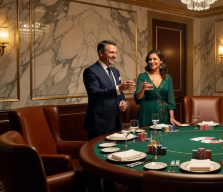 Intimate private poker table set for a corporate or celebratory event